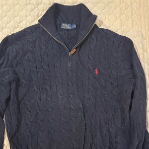 Polo by Ralph Lauren Blue Zip Up Sweater with Cable Knit Design